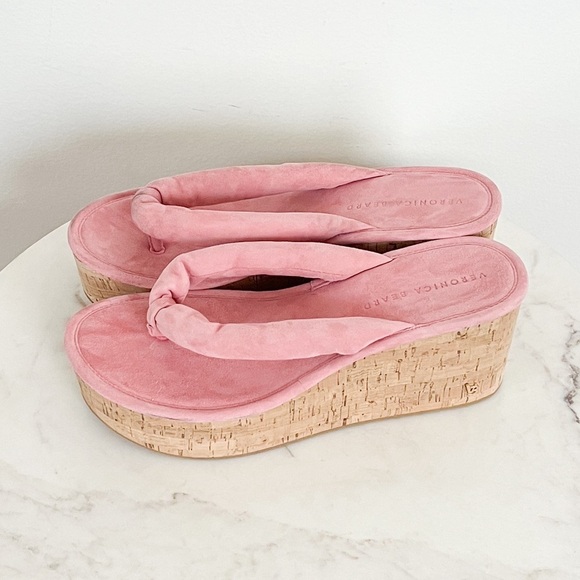 NEW Veronica Beard Geno Cork Platform Wedge Sandals Dragonfruit Pink Size 9 - Picture 7 of 10